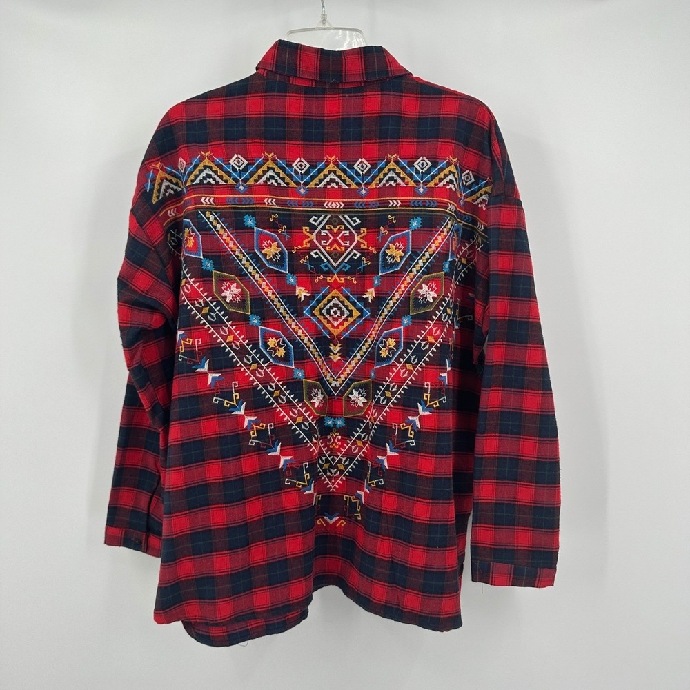 Womens Southwestern Boho Embroidered Top Size S Oversized Aztec Flannel Western‎